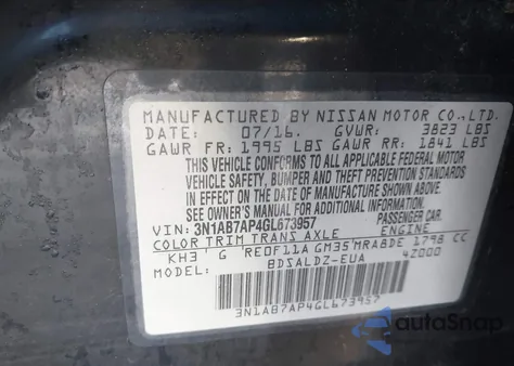2016 Nissan Sentra Sv z USA, uszkodzony, nr VIN 3N1AB7AP4GL673957